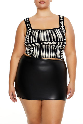Plus Size Sweater-Knit Houndstooth Tank Top