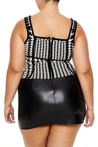 Plus Size Sweater-Knit Houndstooth Tank Top