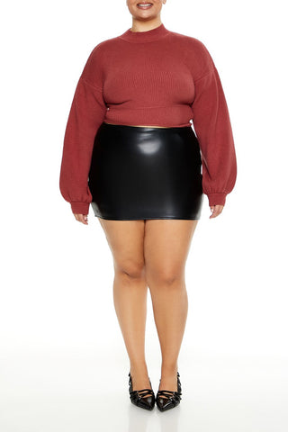 Plus Size Cropped Rib-Knit Sweater