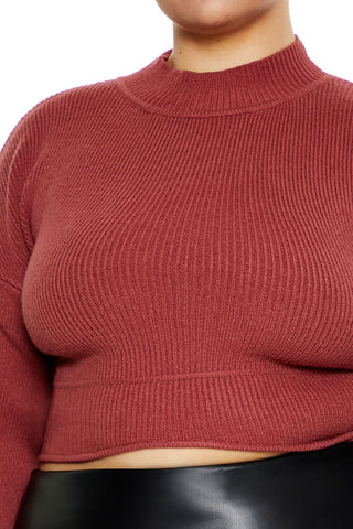 Plus Size Cropped Rib-Knit Sweater