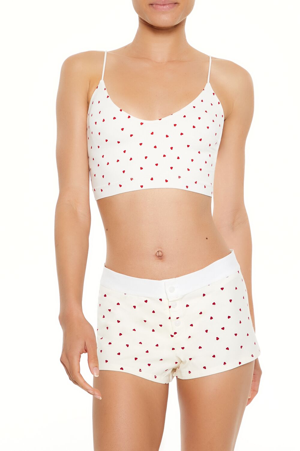  Forever 21 Seamless Heart Print Bralette - white-red - Bonton