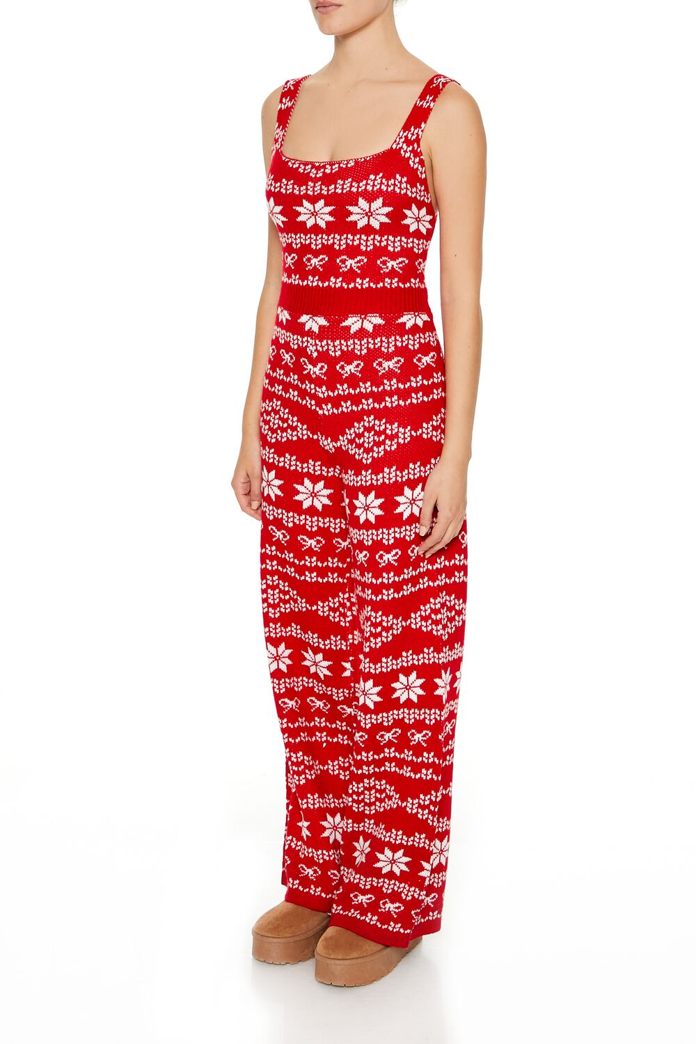  Forever 21 Fair Isle Sweater-Knit Jumpsuit - red-multi - Bonton