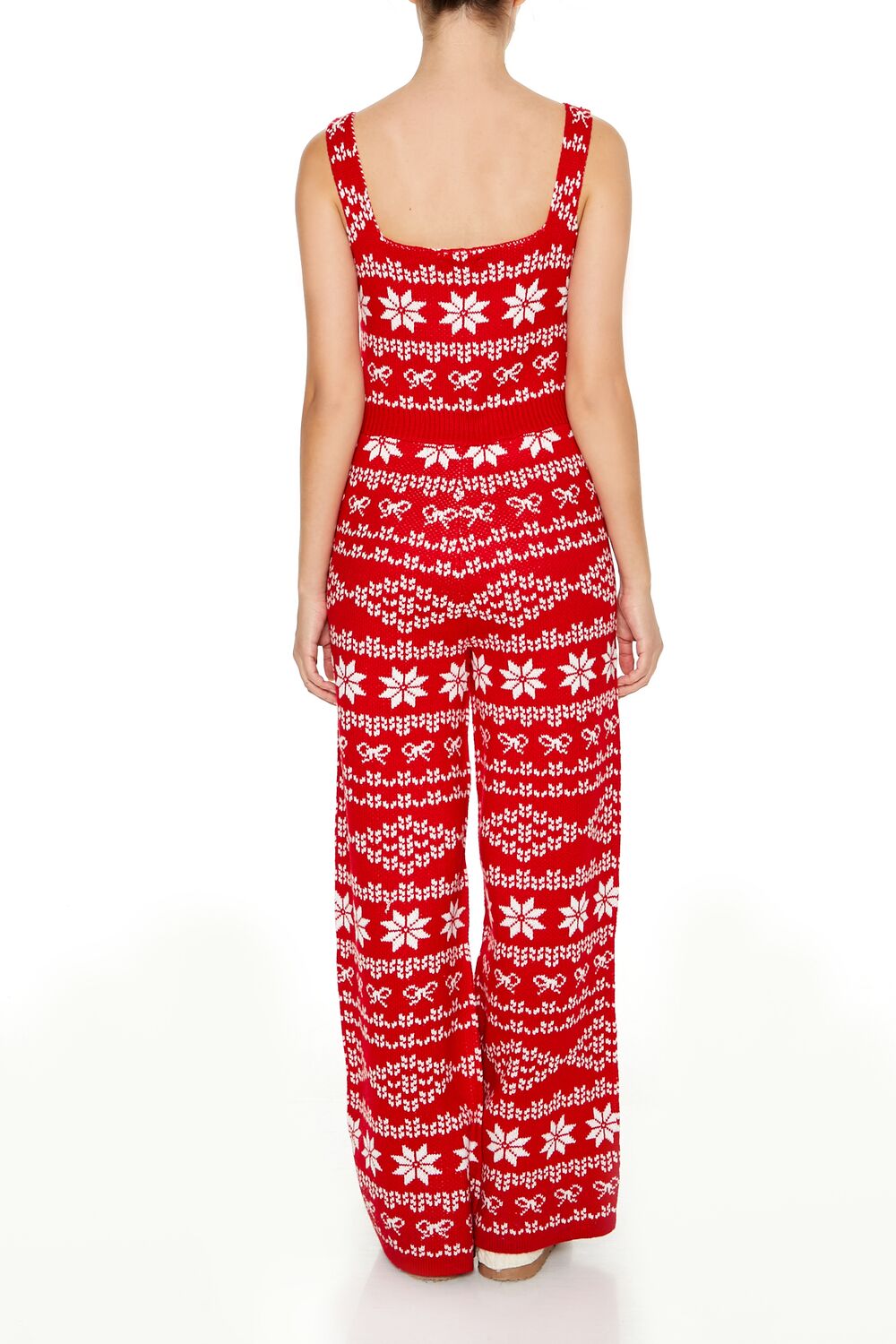  Forever 21 Fair Isle Sweater-Knit Jumpsuit - red-multi - Bonton