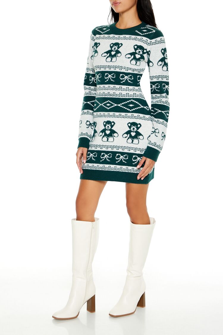  Forever 21 Fair Isle Mini Sweater Dress - green-white-swatch - Bonton