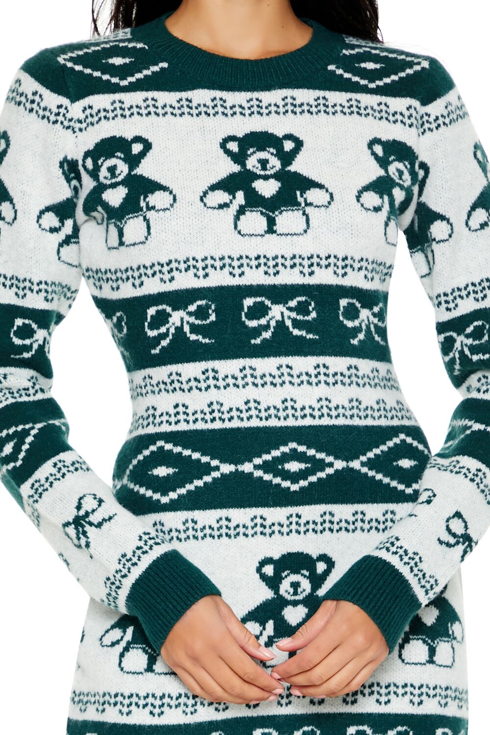  Forever 21 Fair Isle Mini Sweater Dress - green-white-swatch - Bonton