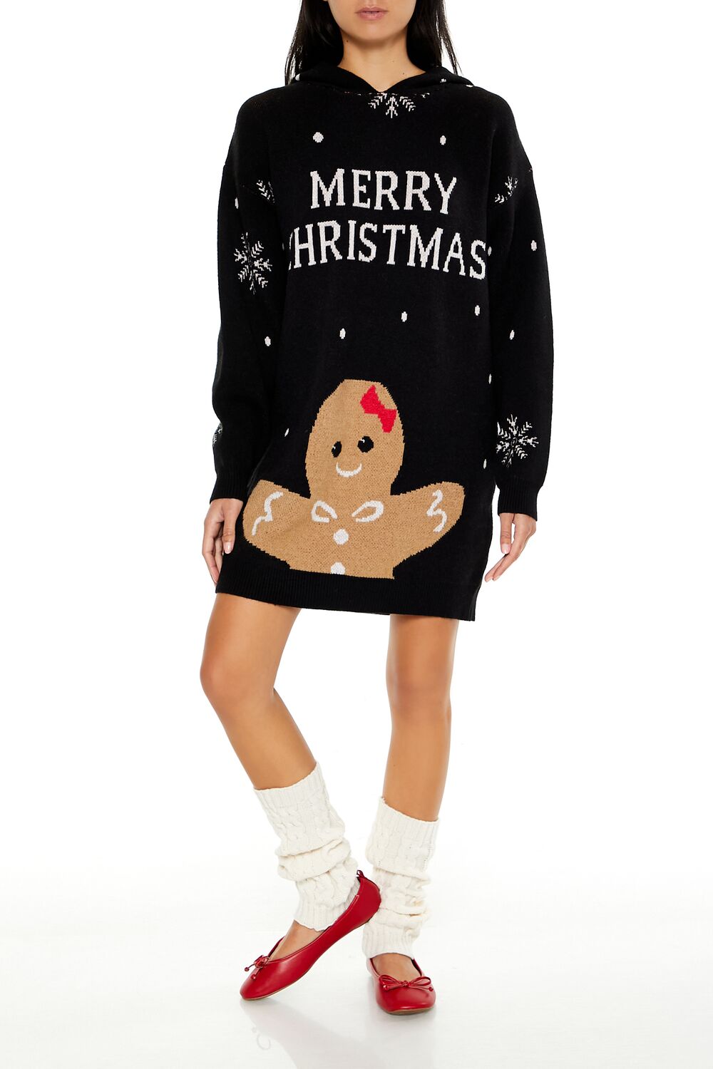  Forever 21 Hooded Christmas Mini Sweater Dress - charcoal-multi-swatch - Bonton