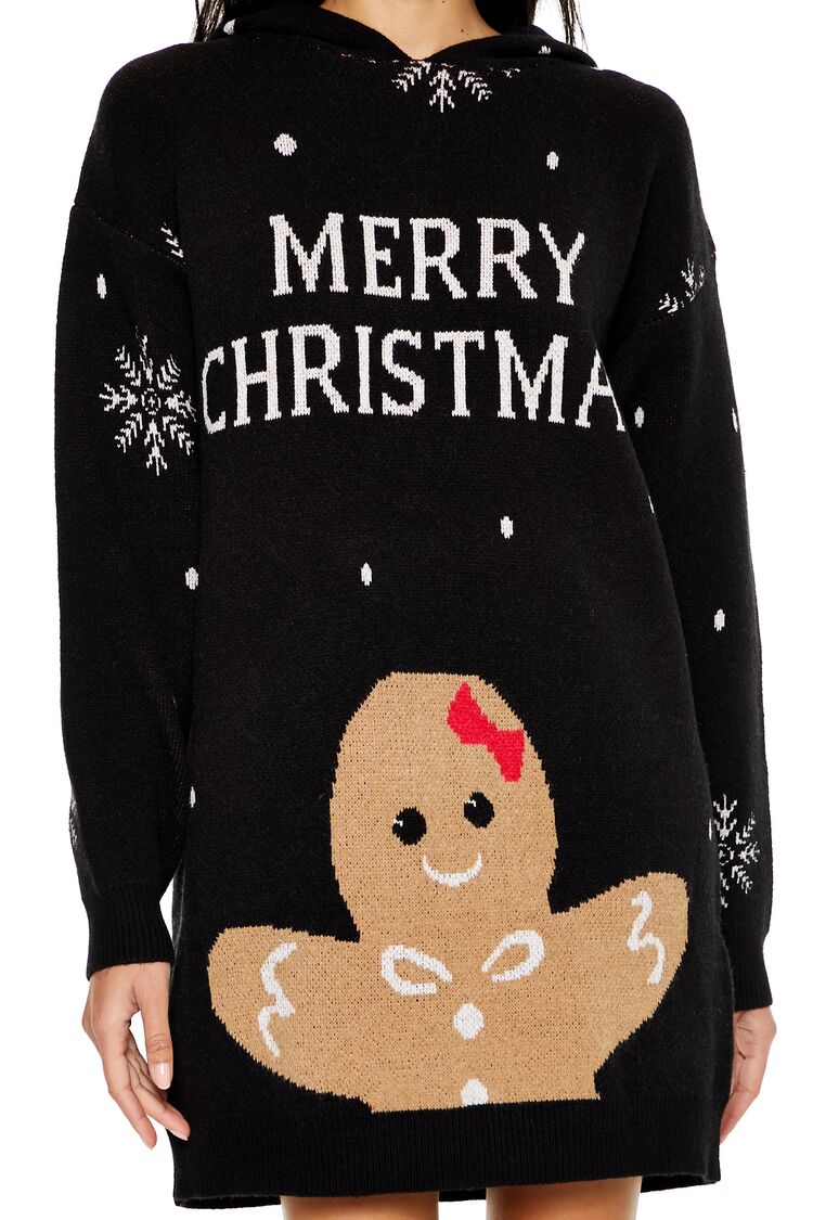  Forever 21 Hooded Christmas Mini Sweater Dress - charcoal-multi-swatch - Bonton