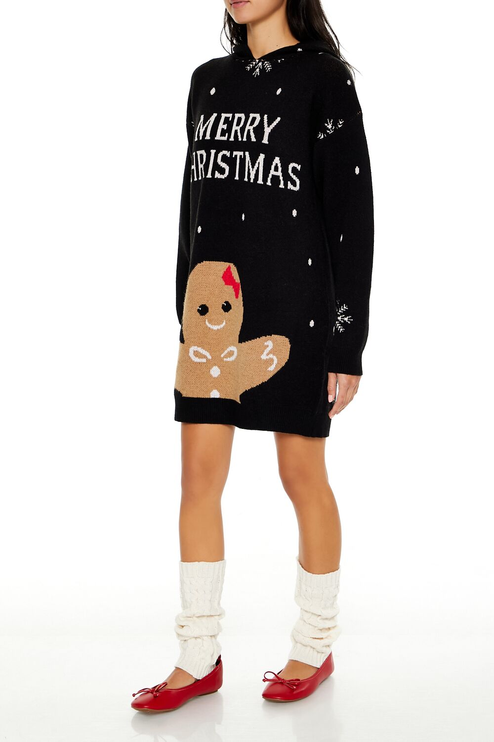  Forever 21 Hooded Christmas Mini Sweater Dress - charcoal-multi-swatch - Bonton