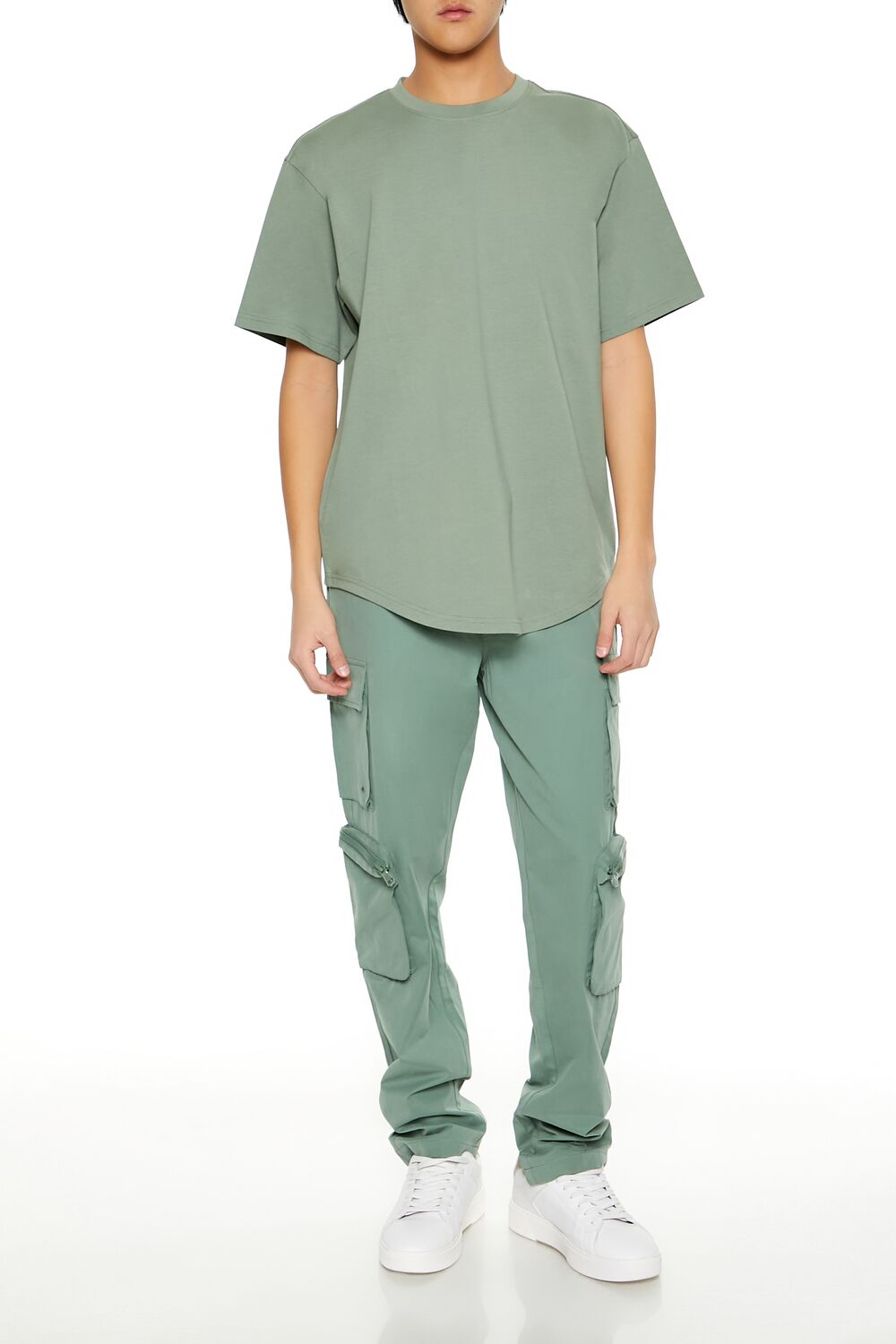  Forever 21 Cotton Curved-Hem Tee - sage - Bonton