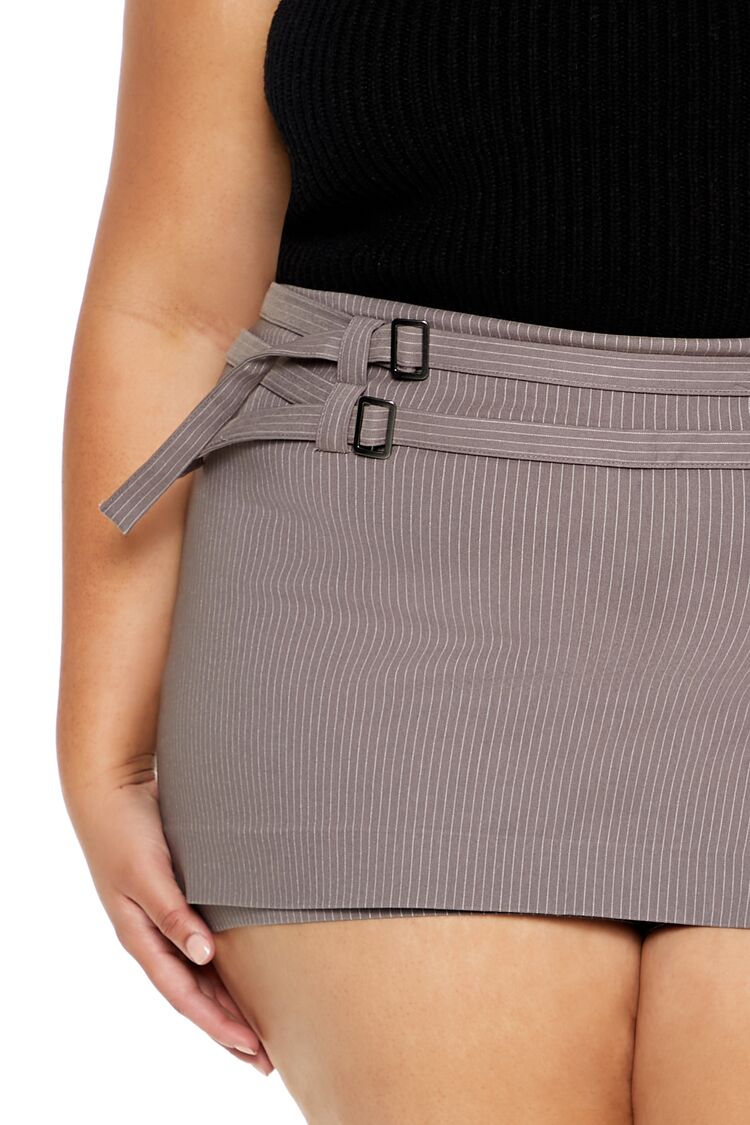  Forever 21 Plus Size Pinstriped Micro Mini Skort - grey-white - Bonton