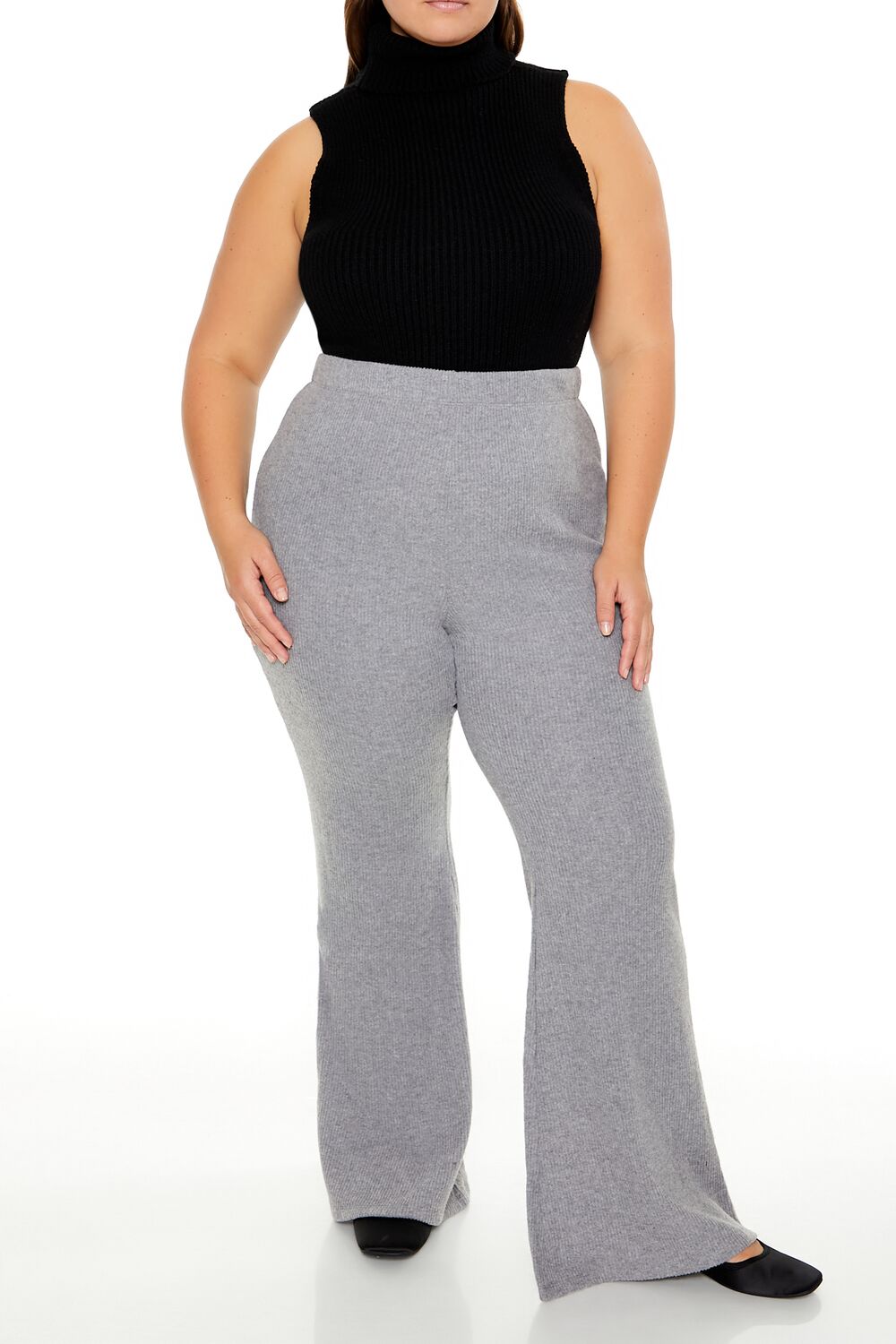  Forever 21 Plus Size Ribbed Flare Pants - grey - Bonton