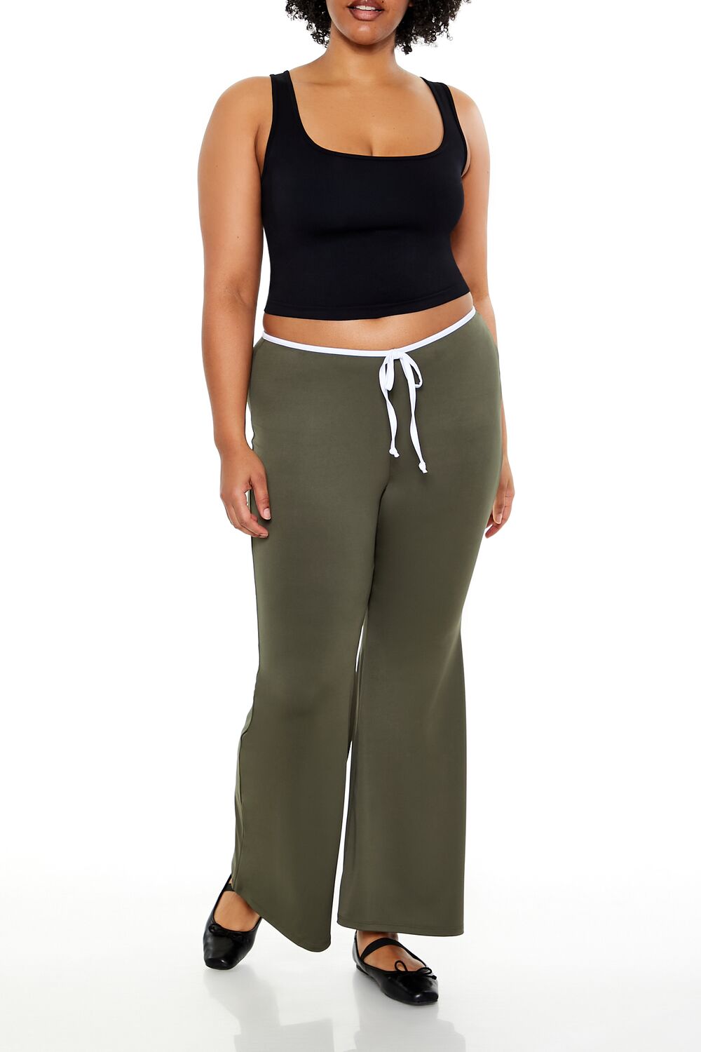  Forever 21 Plus Size Tie-Waist Flare Leggings - olive-white - Bonton