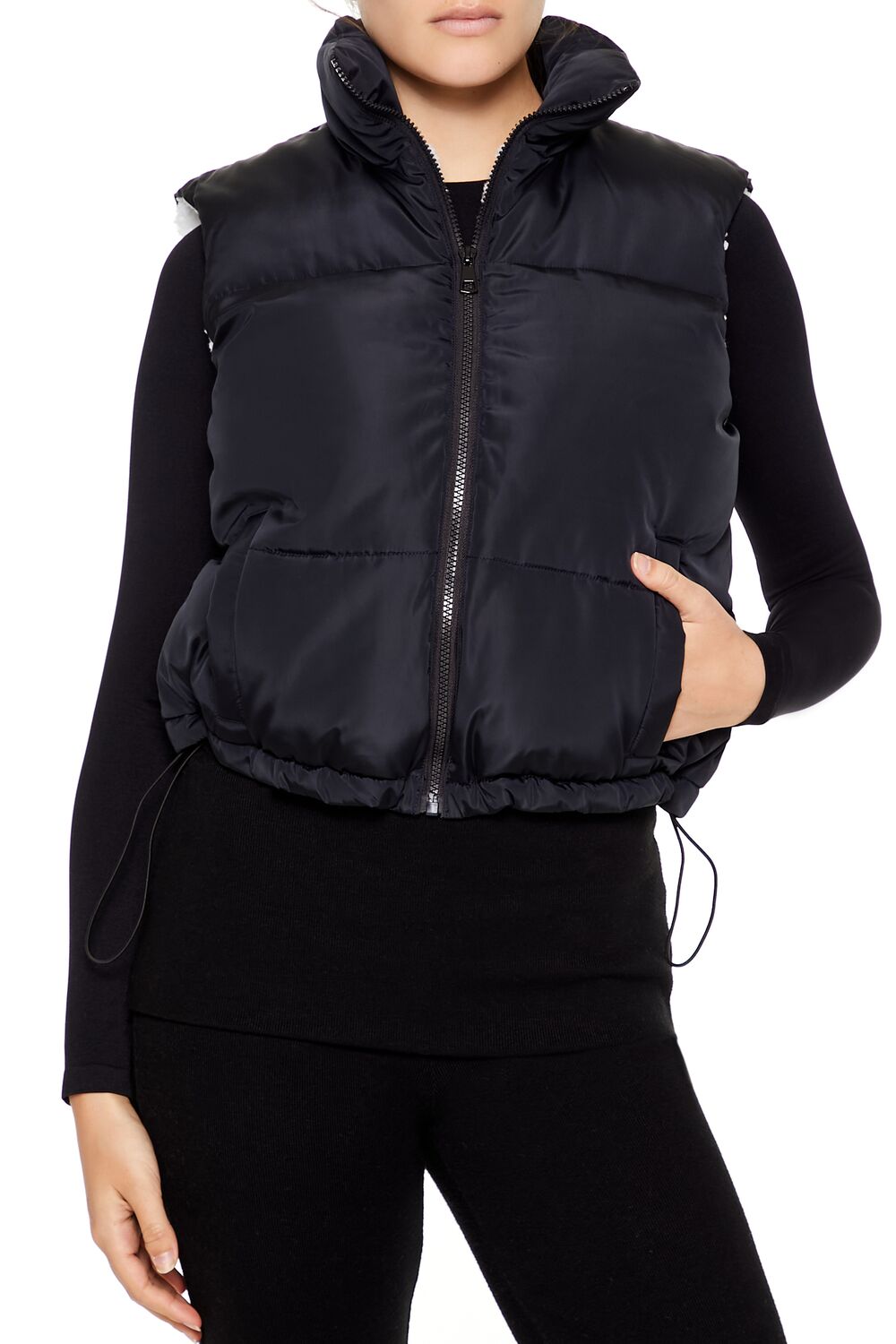  Forever 21 Toggle Drawstring Cropped Vest - red-swatch - Bonton