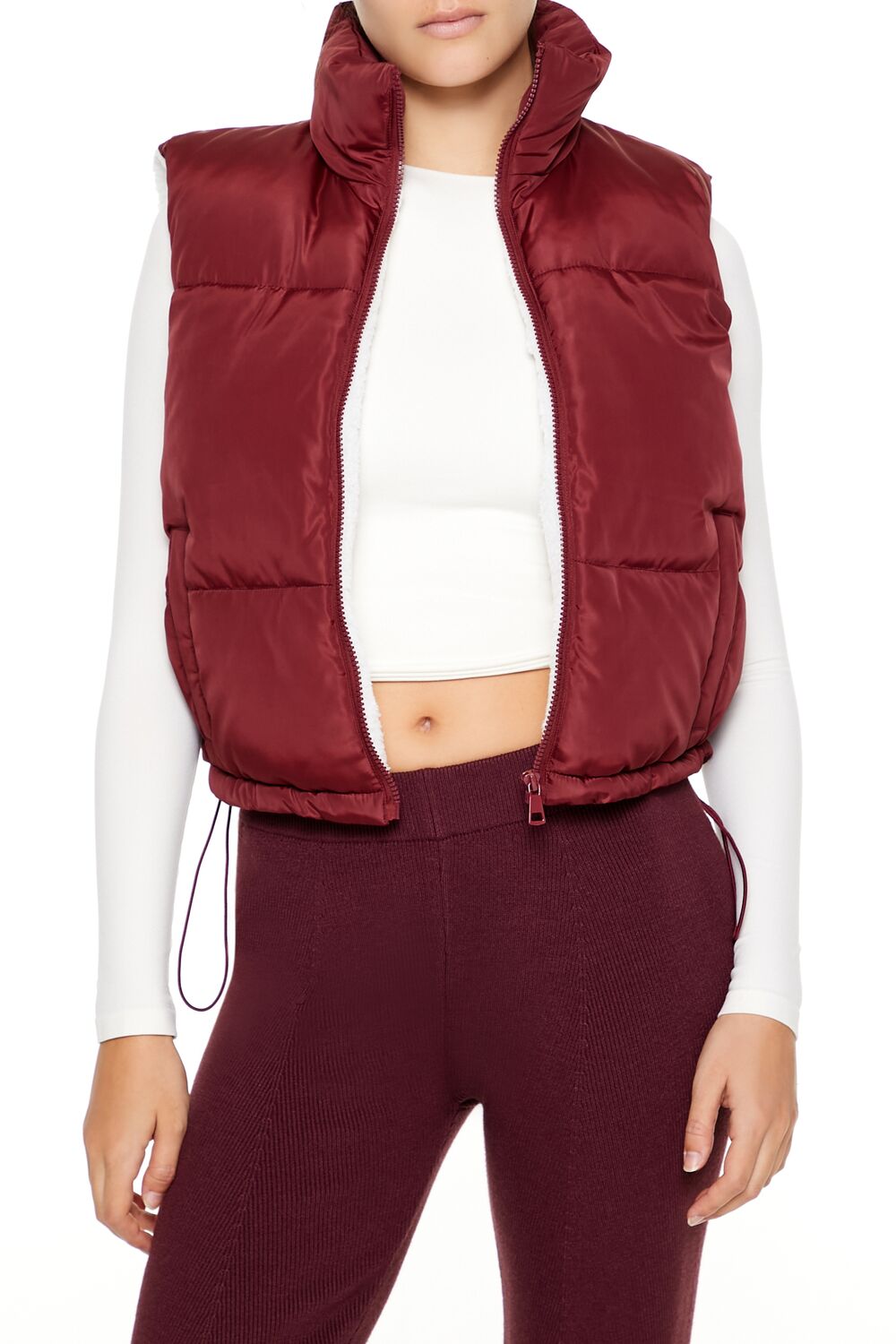  Forever 21 Toggle Drawstring Cropped Vest - red-swatch - Bonton