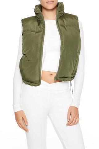 Toggle Drawstring Cropped Vest