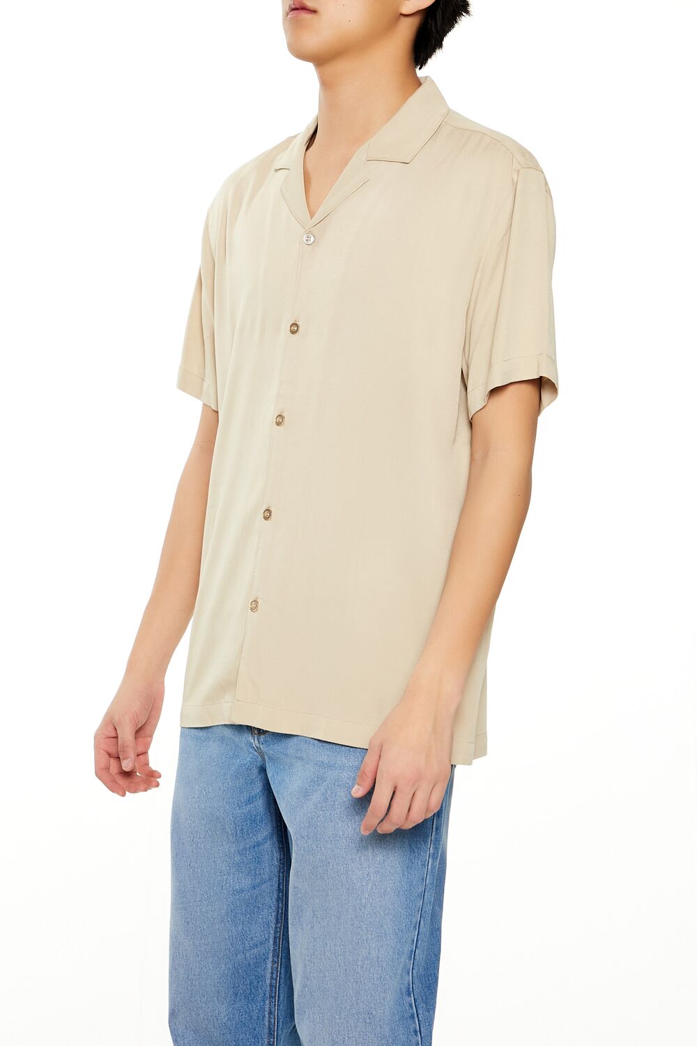  Forever 21 Rayon Cuban-Collar Shirt - taupe - Bonton