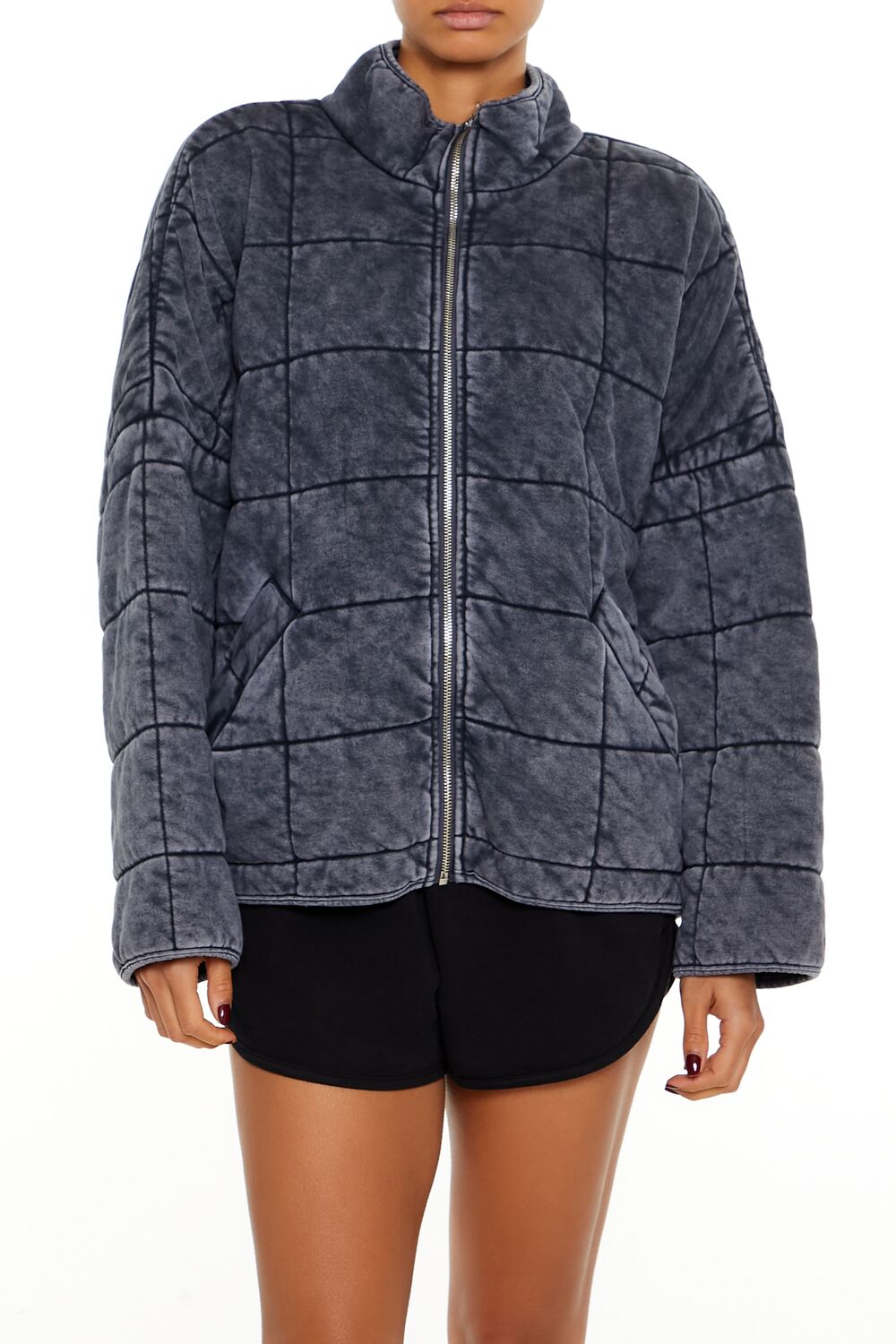  Forever 21 Quilted Zip-Up Jacket - charcoal-swatch - Bonton