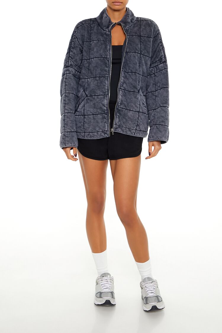  Forever 21 Quilted Zip-Up Jacket - charcoal-swatch - Bonton