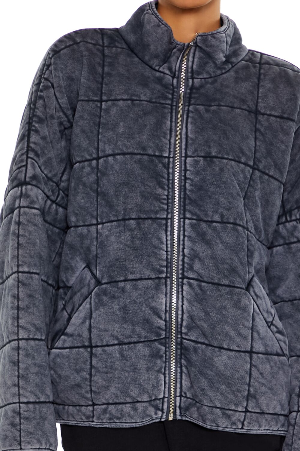  Forever 21 Quilted Zip-Up Jacket - charcoal-swatch - Bonton
