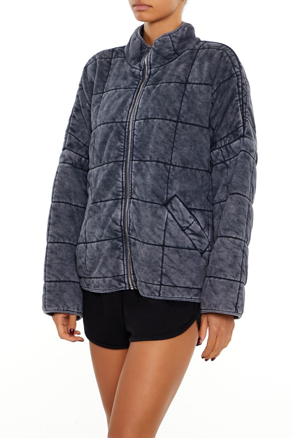  Forever 21 Quilted Zip-Up Jacket - charcoal-swatch - Bonton