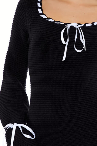 Ribbon-Trim Mini Sweater Dress