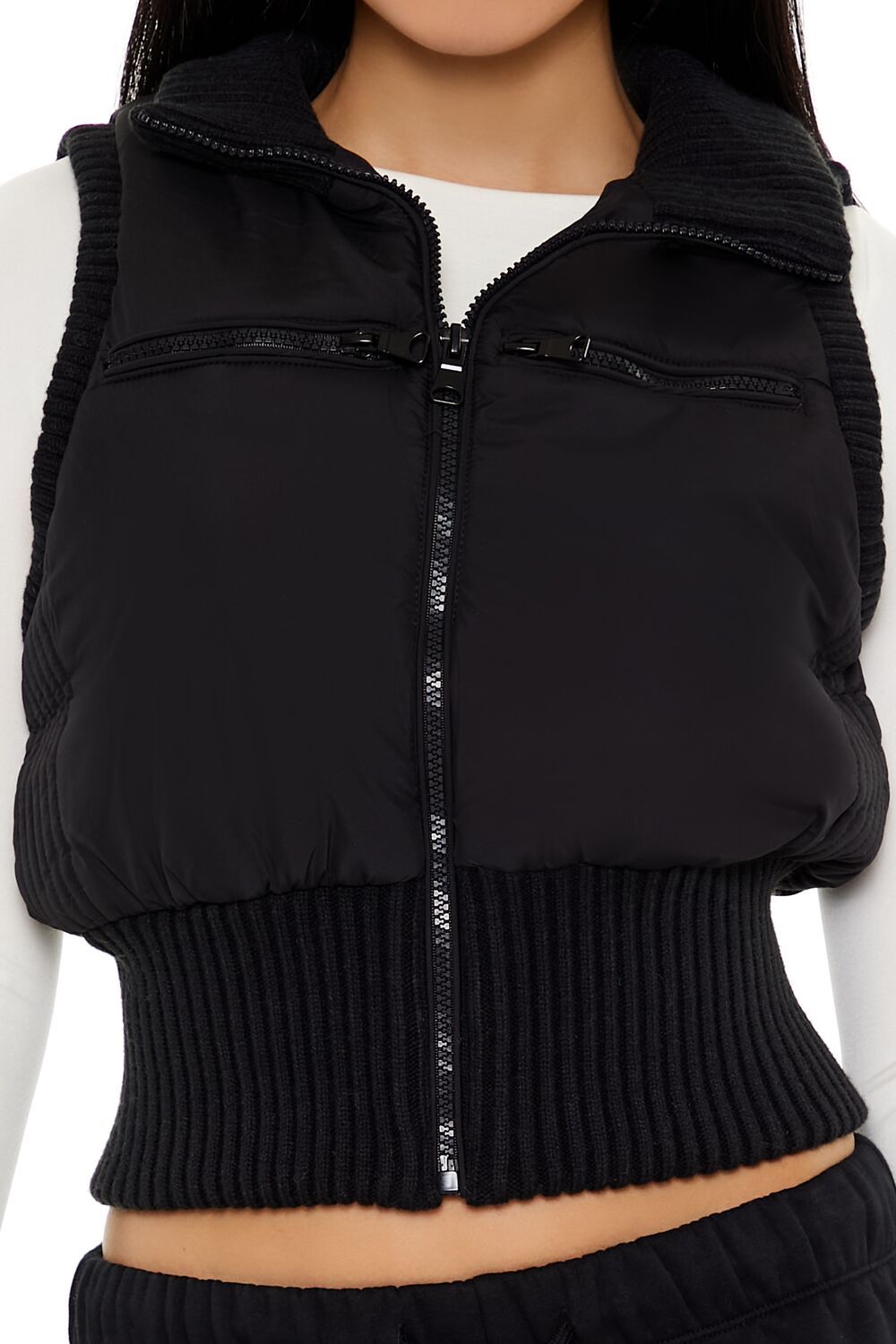  Forever 21 Cropped Zip-Up Vest - black - Bonton