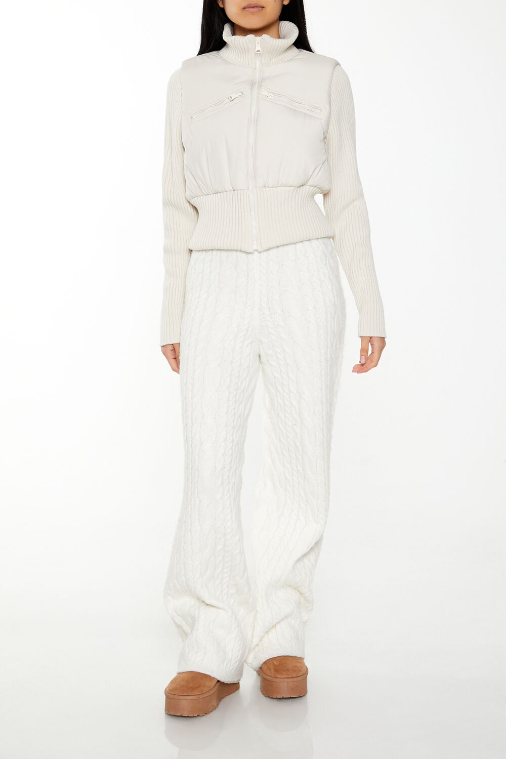  Forever 21 Ribbed Funnel Neck Jacket - ivory - Bonton