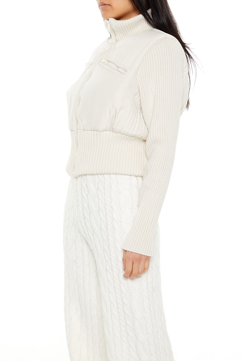  Forever 21 Ribbed Funnel Neck Jacket - ivory - Bonton