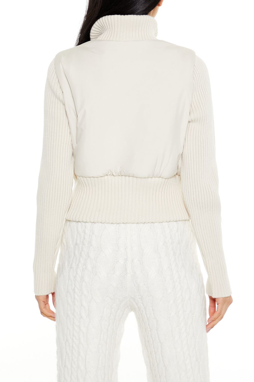  Forever 21 Ribbed Funnel Neck Jacket - ivory - Bonton