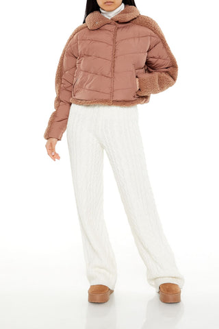 Faux Shearling-Trim Puffer Jacket