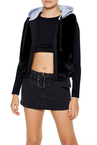 Colorblock Faux Fur Vest