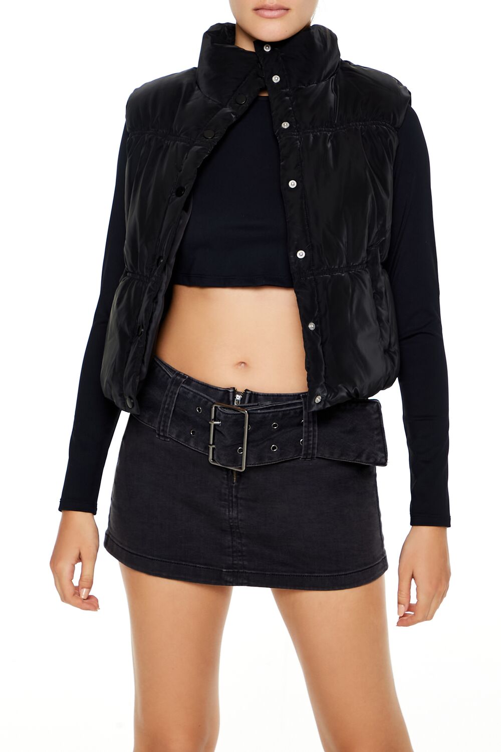  Forever 21 Quilted Puffer Vest - black-swatch - Bonton