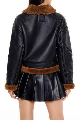 Faux Shearling-Trim Aviator Jacket