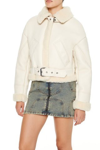 Faux Shearling-Trim Aviator Jacket