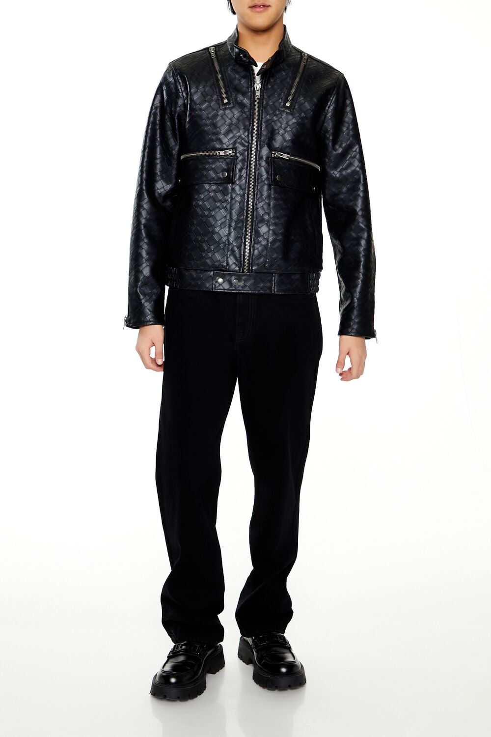  Forever 21 Basketwoven Trucker Jacket - black-swatch - Bonton
