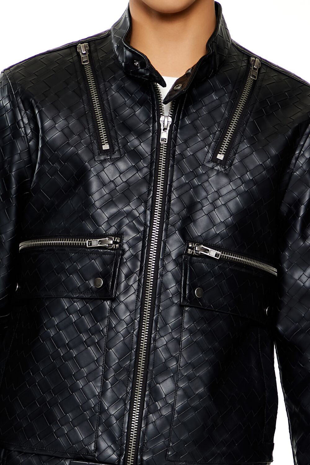  Forever 21 Basketwoven Trucker Jacket - black-swatch - Bonton
