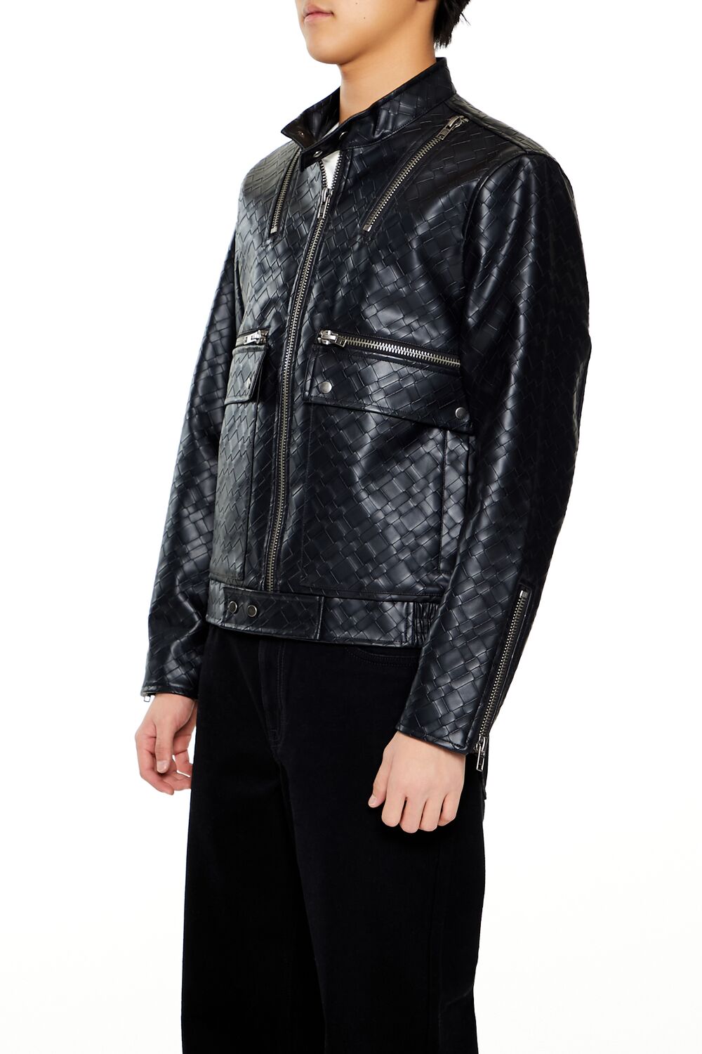  Forever 21 Basketwoven Trucker Jacket - black-swatch - Bonton
