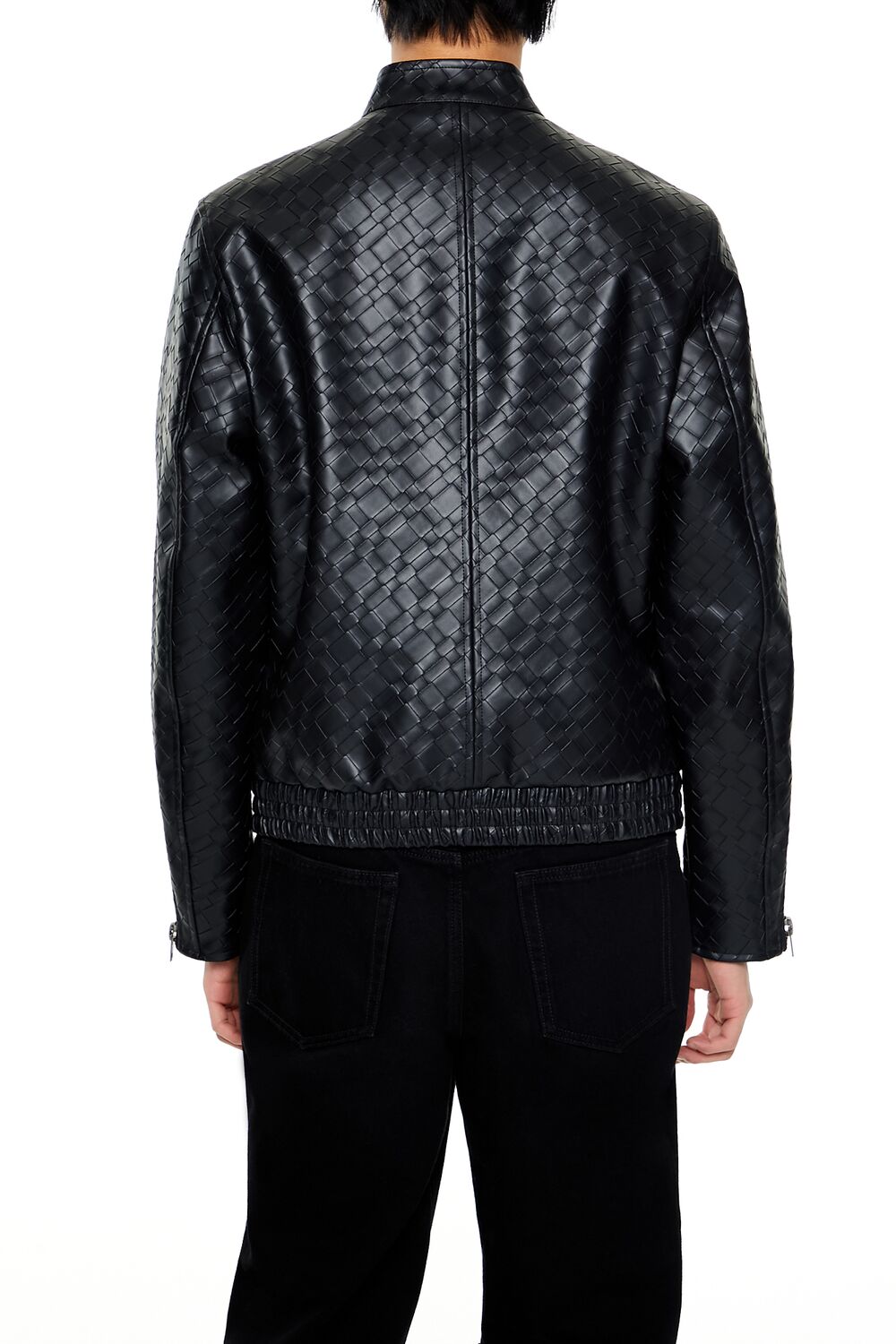  Forever 21 Basketwoven Trucker Jacket - black-swatch - Bonton