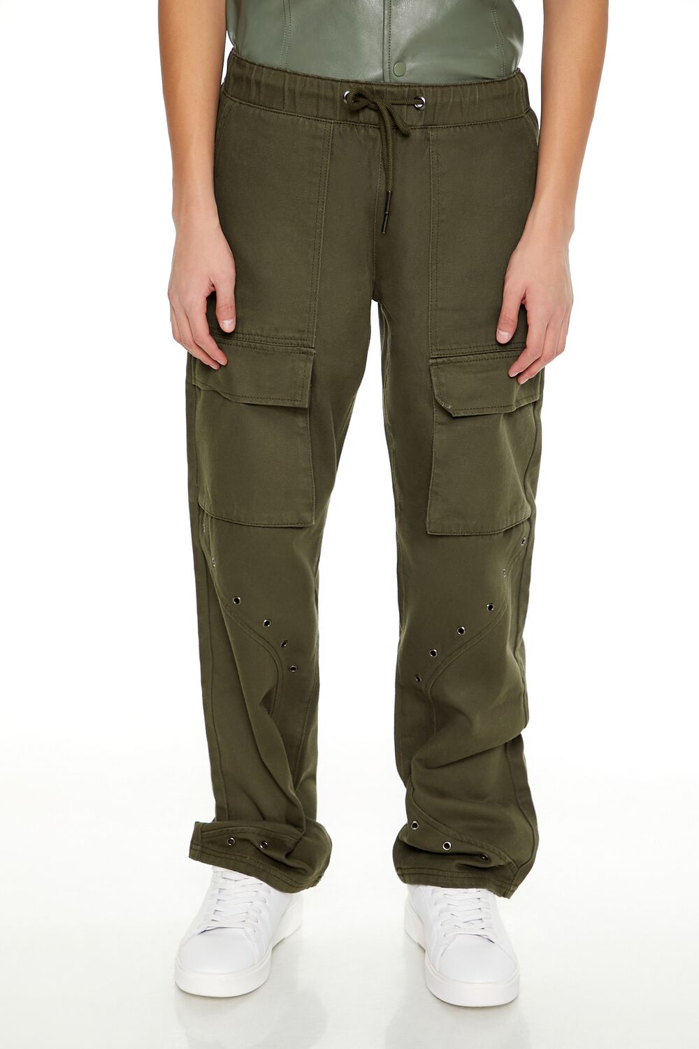  Forever 21 Mid-Rise Drawstring Cargo Pants - olive - Bonton