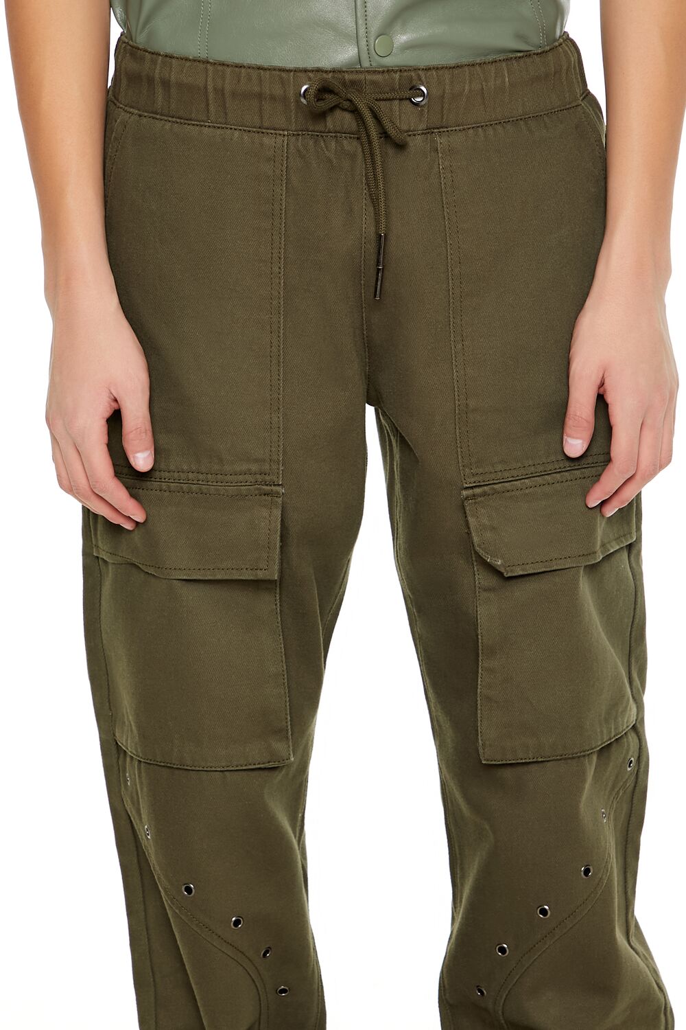  Forever 21 Mid-Rise Drawstring Cargo Pants - olive - Bonton