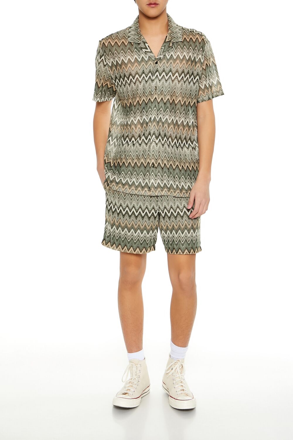  Forever 21 Multi Zigzag Drawstring Shorts - olive-multi - Bonton