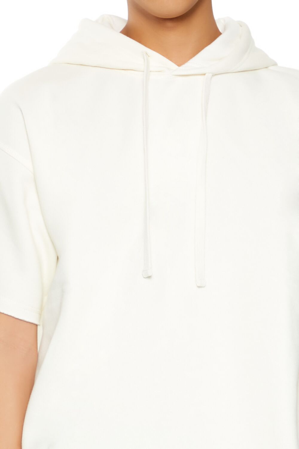  Forever 21 Short-Sleeve Drawstring Hoodie - cream - Bonton