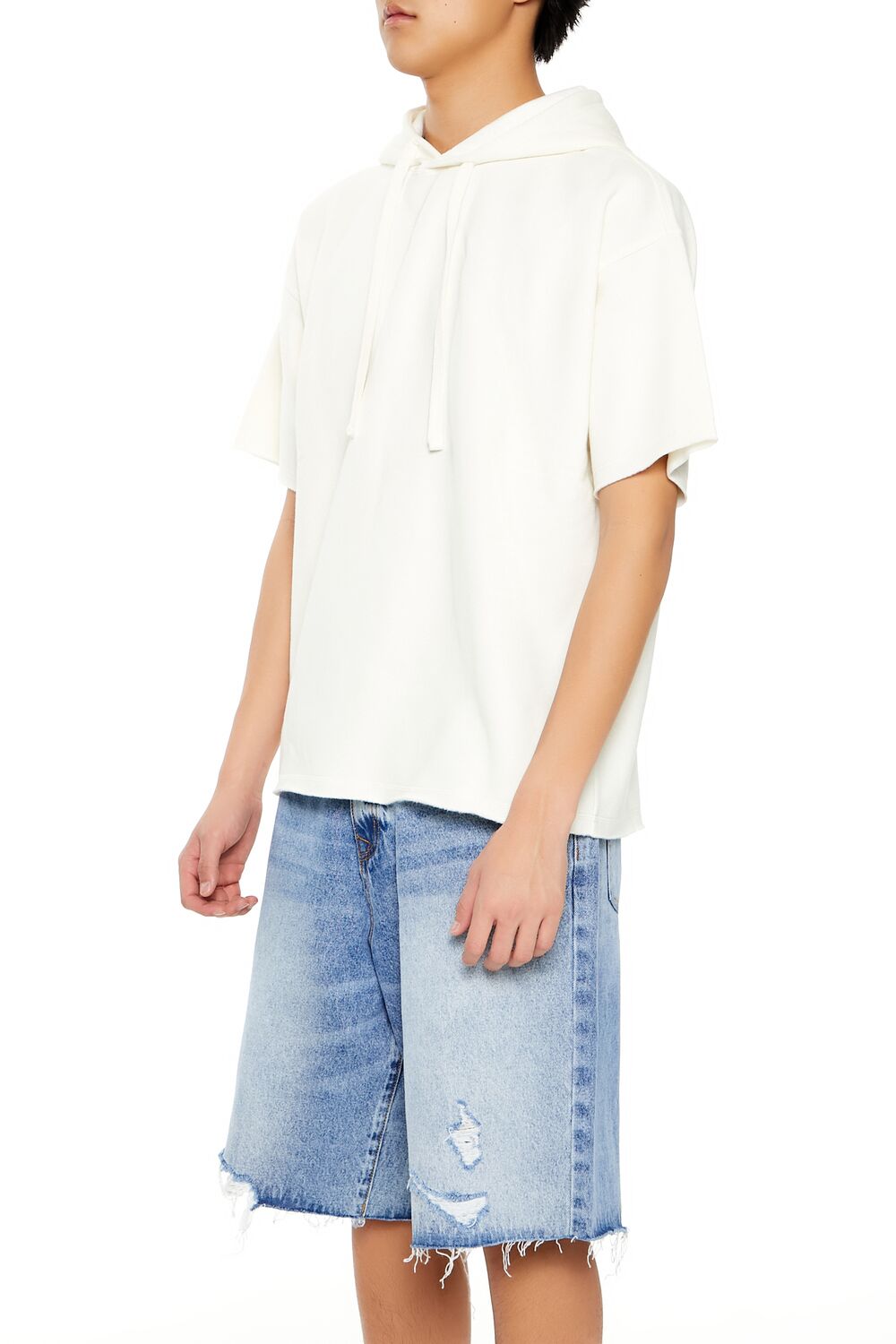  Forever 21 Short-Sleeve Drawstring Hoodie - cream - Bonton
