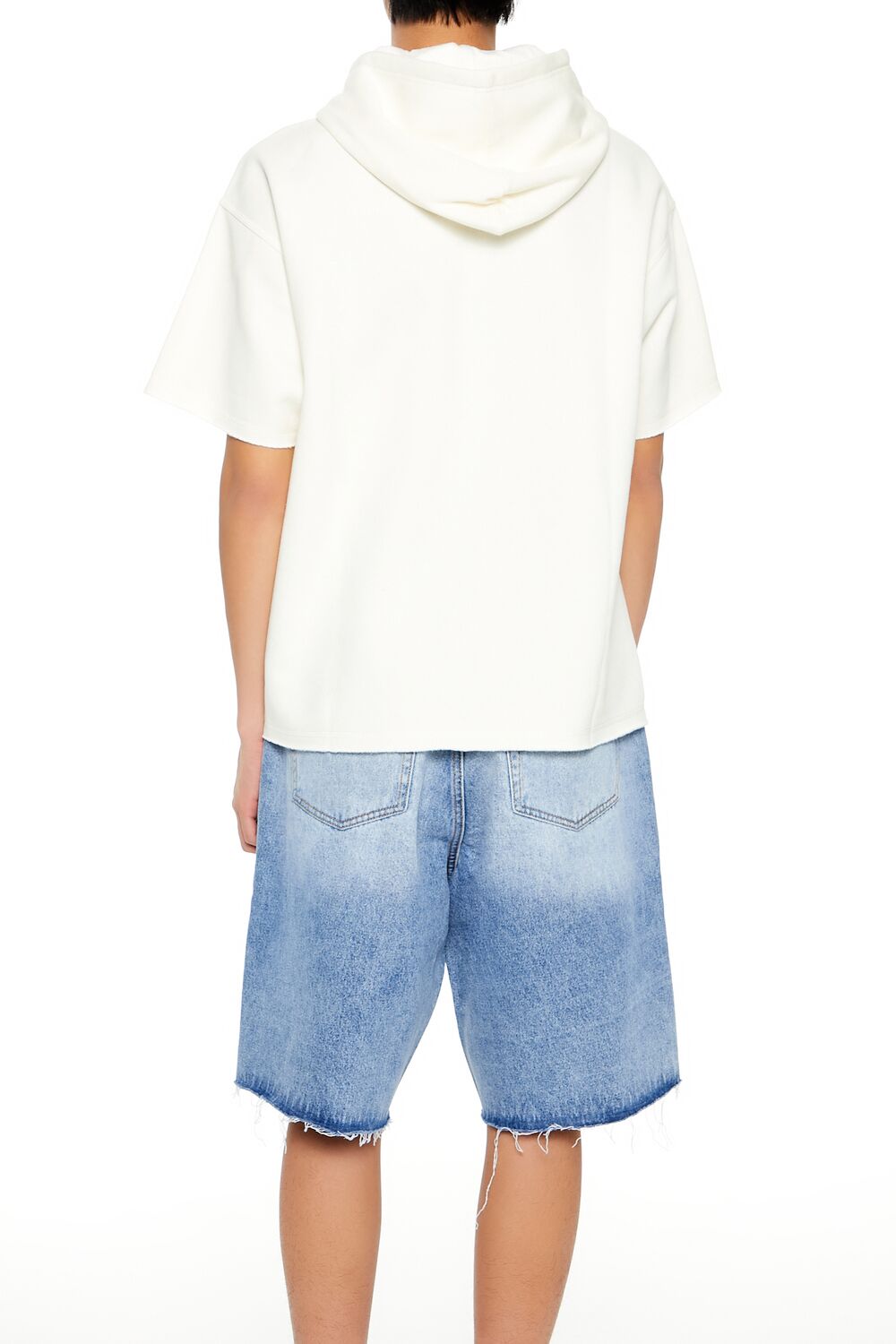  Forever 21 Short-Sleeve Drawstring Hoodie - cream - Bonton