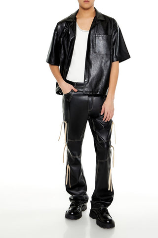 Two-Tone Faux Leather Flare Pants