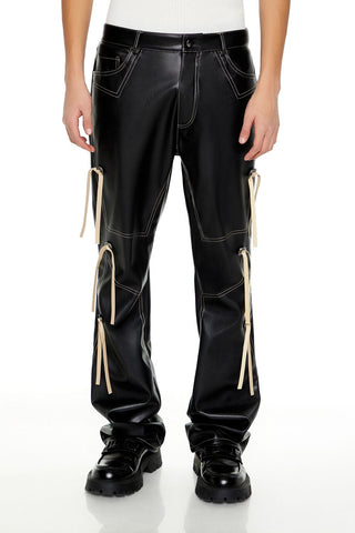 Two-Tone Faux Leather Flare Pants