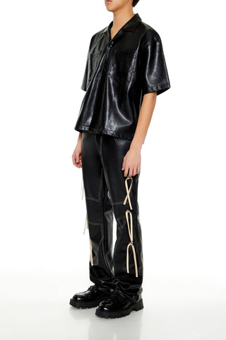 Two-Tone Faux Leather Flare Pants