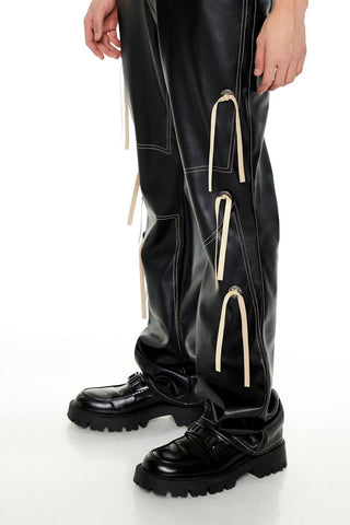 Two-Tone Faux Leather Flare Pants