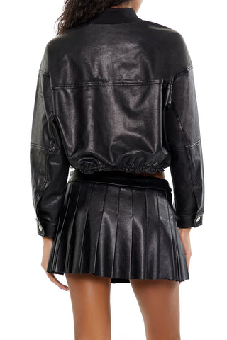 Faux Leather Cropped Bomber Jacker