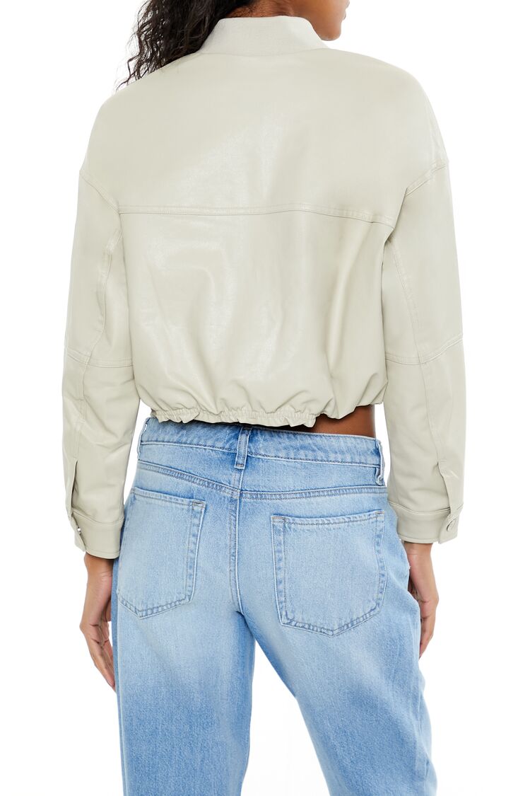  Forever 21 Faux Leather Cropped Bomber Jacker - turtle-green-swatch - Bonton